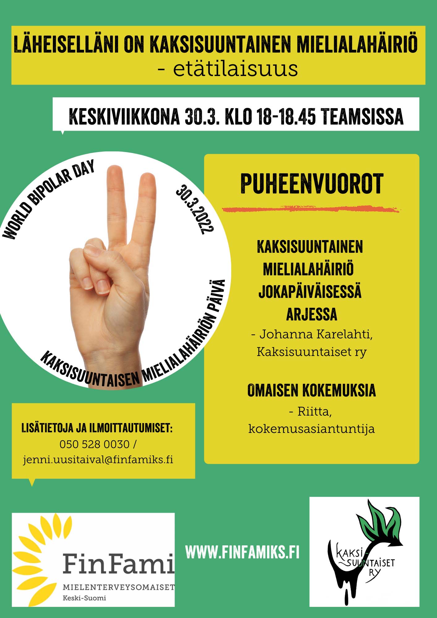 FinFami Keski-Suomen etätilaisuus kaksisuuntaisesta mielialahäiriöstä